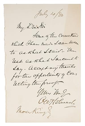 Autograph Letter, Signed "O W Holmes," Boston (?), July 4, 1880