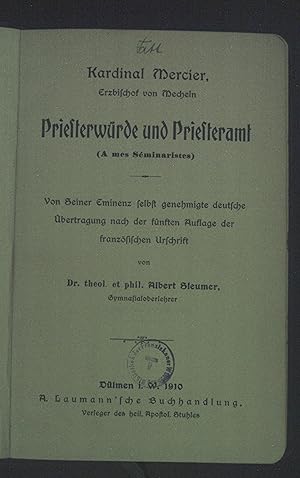 Bild des Verkufers fr Priesterwrde und Priesteramt. zum Verkauf von books4less (Versandantiquariat Petra Gros GmbH & Co. KG)