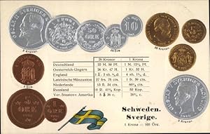 Bild des Verkufers fr Prge Ansichtskarte / Postkarte Schweden, Mnzen, Fahne, Krona zum Verkauf von akpool GmbH