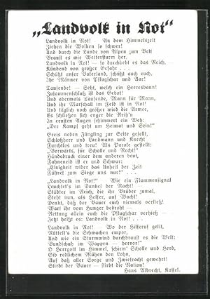 Seller image for Ansichtskarte Gedicht Landvolk in Not, Weimarer Republik for sale by Bartko-Reher
