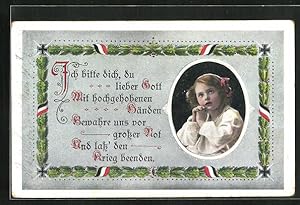 Bild des Verkufers fr Ansichtskarte Ich bitte dich, du lieber Gott., Betendes Mdchen, Eisernes Kreuz zum Verkauf von Bartko-Reher