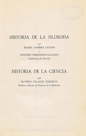 Imagen del vendedor de Historia de la Filosofa y de la Ciencia. Vol. I. HISTORIA DE LA FILOSOFA. a la venta por Librera Torren de Rueda