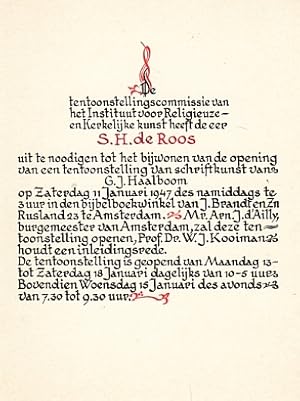 Uitnodiging aan S.H. de Roos.