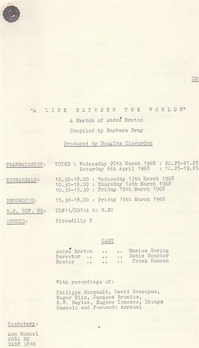 Immagine del venditore per A Link between The Worlds: A Sketch of Andre Breton" radio script (Broadcast March venduto da Beasley Books, ABAA, ILAB, MWABA