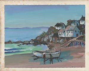 1969 C. Morton (possibly CAVENDISH MORTON) Seaside Painting in I. Magnin Original Art Card Binder