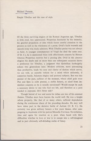 Bild des Verkufers fr Simple Tibullus and the ruse of style. [From: Yale French Studies, No. 45, Language as Action, 1970]. zum Verkauf von Fundus-Online GbR Borkert Schwarz Zerfa