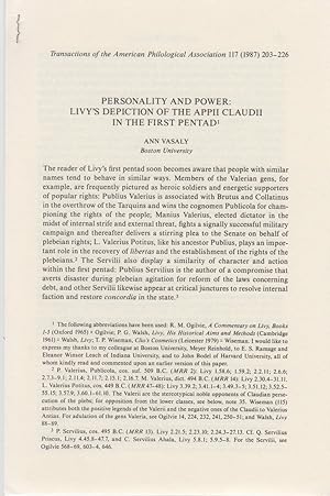 Image du vendeur pour Personality and Power: Livy's Depiction of the Appii Claudii in the First Pentad. [From: Transactions of the American Philological Association, Vol. 117, 1987]. mis en vente par Fundus-Online GbR Borkert Schwarz Zerfa