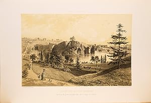 Image du vendeur pour Lithographie originale. Square des Buttes Chaumont, vue du lac, des grottes et du grand rocher avec le temple de la Sibylle (version pont rocailles). Paris et ses ruines (1878) mis en vente par Librairie Lis Tes Ratures