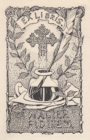 Seller image for Exlibris Walter Rothes. Kreuz, Tintenglas und Schreibfeder. for sale by Antiquariat  Braun