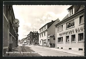 Bild des Verkufers fr Ansichtskarte Ramstein /Pfalz, Spesbacher Strasse mit Gasthaus Dorfschenke und Raiffeisen Bank zum Verkauf von Bartko-Reher