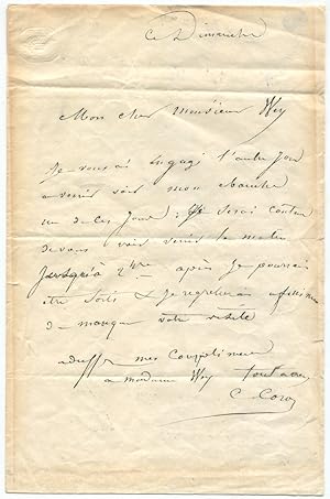 1846 French Realist Painter Camille Corot Autograph Letter Signed