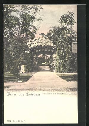 Bild des Verkufers fr Ansichtskarte Potsdam-Sanssouci, Felsentor mit schlafender Ariadne zum Verkauf von Bartko-Reher