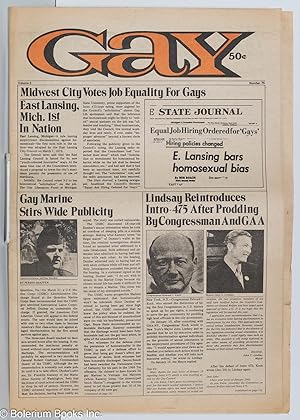 Immagine del venditore per Gay: vol. 3, #75, May 1, 1972; Midwest City Votes Job Equality for Gays venduto da Bolerium Books Inc.