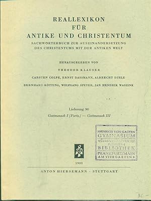 Bild des Verkufers fr Reallexikon fur Antike und Christentum. Lieferung 90/ Gottmensch I-Gottmensch III zum Verkauf von Librodifaccia