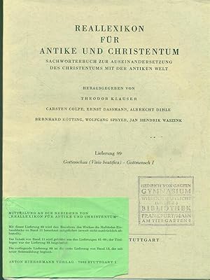 Bild des Verkufers fr Reallexikon fur Antike und Christentum. Lieferung 89/ Gottmensch I zum Verkauf von Librodifaccia