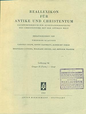 Bild des Verkufers fr Reallexikon fur Antike und Christentum. Lieferung 94/ Gregor II- Greif zum Verkauf von Librodifaccia
