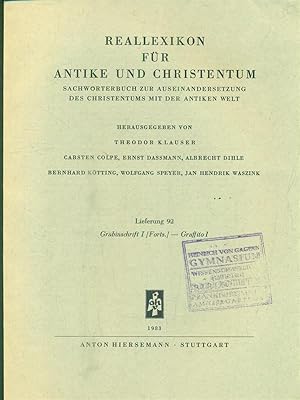 Bild des Verkufers fr Reallexikon fur Antike und Christentum. Lieferung 92/ Grabinschrift I- Graffito I zum Verkauf von Librodifaccia