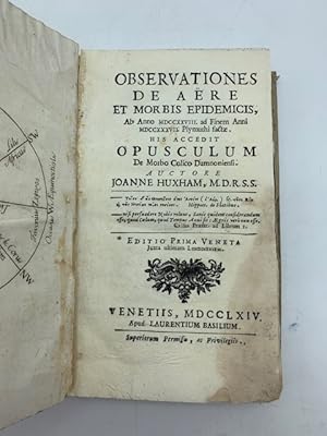 Bild des Verkufers fr Observationes de aere et morbis epidemicis ab anno MDCCXXVIII ad finem anni MDCCXXXVI Plymuthi factae. His accedit opusculum de morbo colico damnoniensi.LEG. CON. Volumen aterum Ab anni nimirum initio MDCCXXXVIII ad exitum usque MDCCXLVIII zum Verkauf von Coenobium Libreria antiquaria