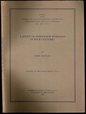 Image du vendeur pour A Study of Rorschach Responses in Four Cultures mis en vente par The Book Collector, Inc. ABAA, ILAB