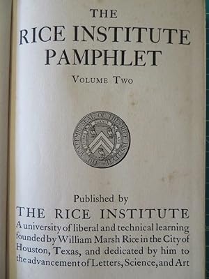 RICE INSTITUTE PAMPHLET VOLUME II