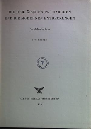 Imagen del vendedor de Die hebrischen Patriarchen und die modernen Entdeckungen. a la venta por books4less (Versandantiquariat Petra Gros GmbH & Co. KG)