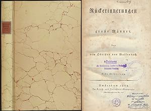 Bild des Verkufers fr Rckerinnerungen an groe Mnner von dem Obristen von Massenbach. 2 Bnde (in 1, komplett). zum Verkauf von Antiquariat Lenzen