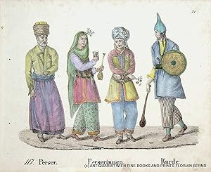 PERSIANS and KURDS, National Costumes, antique print ca. 1830