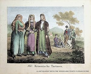 CRIMEAN TATARS, national costumes, antique print ca. 1830