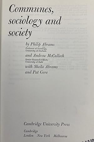 Seller image for Communes, Sociology and Society (Themes in the Social Sciences) for sale by BookMarx Bookstore