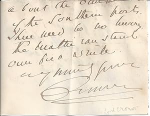 Seller image for [Earl of Cromer; Egypt; Cattle Plague] Part only of an Autograph Letter Signed "Cromer", with reference to cattle plague (rinderpest) as affecting Egypt and to the "Southern Ports" (eg Suez). Recipient unknown. for sale by Richard M. Ford Ltd