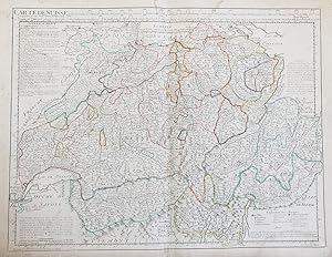 Bild des Verkufers fr Carte de Suisse, ou sont les Cantons de Zrich, Berne, Lucerne, Uri, Unterwald, Zug, Glaris, Basle, Fribourg, Soleurre, Schaffouse." - Schweiz Suisse Switzerland map Karte carte zum Verkauf von Antiquariat Steffen Vlkel GmbH