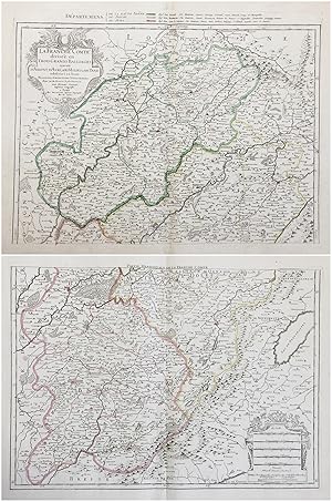 Bild des Verkufers fr La Franche Comt divise en Trois Grands Balliages scavoir d'Amont, d'Aval, et du Milieu ou de Dole subdivises en leurs Balliages." - Franche Comte Poligny Arbois Dole Besancon Pontarlier Salins-les-Bains Vesoul Lons-le-Saunier Champagnole carte gravure zum Verkauf von Antiquariat Steffen Vlkel GmbH