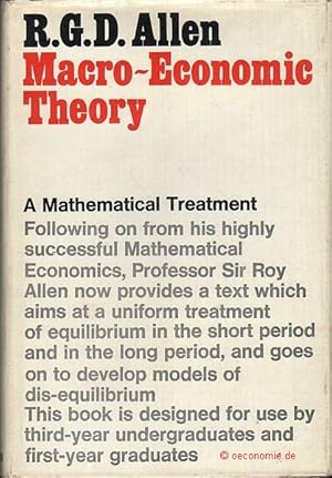 Imagen del vendedor de Macro-Economic Theory. A Mathematical Treatment. a la venta por Antiquariat Hohmann