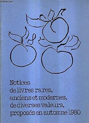 Bild des Verkufers fr Notices De Livres Rares Anciens Et Modernes En Automne 1980 zum Verkauf von JLG_livres anciens et modernes