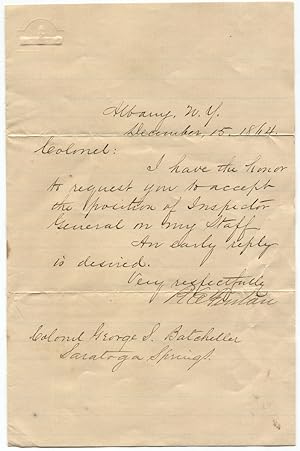 1864 NY Governor Reuben Fenton Asks Civil War Colonel Batcheller to be Inspector General (include...