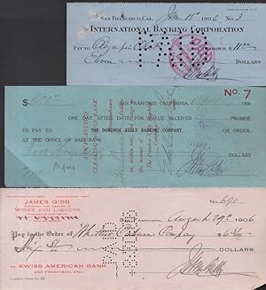 10 Canceled San Francisco Checks from 1906, 1907