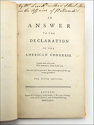 An Answer to the Declaration of the American Congress . . . The Fifth Edition.