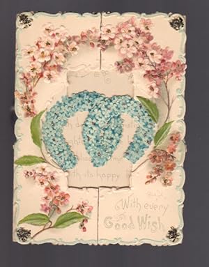 Victorian Christmas Greetings Card 1896 - Blossom, Floral Horseshoes