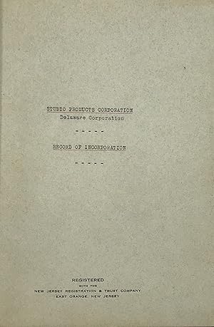 STUDIO PRODUCTS CORPORATION, RECORD OF INCORPORATION. A collection of the articles of incorporati...