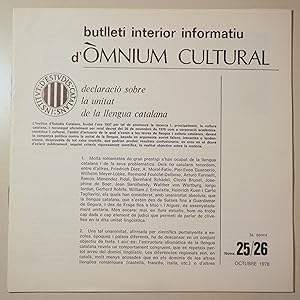 Seller image for BUTLLET INTERIOR INFORMATIU D'MNIUM CULTURAL 3 poca, nm. 25/26. Octubre 1978 - Barcelona 1978 - Il lustrat for sale by Llibres del Mirall