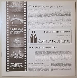 Imagen del vendedor de BUTLLET INTERIOR INFORMATIU D'MNIUM CULTURAL 3 poca, nm. 44. Segon trimestre de 1983 - Barcelona 1983 - Il lustrat a la venta por Llibres del Mirall