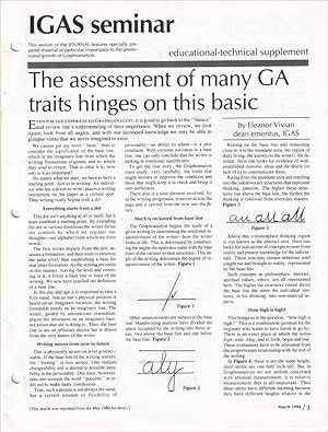 Immagine del venditore per Journal of Graphoanalysis IGASs seminar Supplement March 1994 venduto da Craig Stark