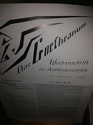 Imagen del vendedor de Das Gotheanum, Wochenschrift fr Anthroposophie 79. Jahrgang Nr. 43, 22. Oktober 2000 a la venta por Verlag Robert Richter