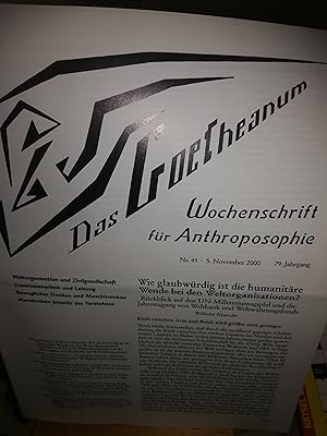 Imagen del vendedor de Das Gotheanum, Wochenschrift fr Anthroposophie 79. Jahrgang Nr. 45, 5. November 2000 a la venta por Verlag Robert Richter