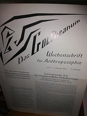 Imagen del vendedor de Das Gotheanum, Wochenschrift fr Anthroposophie 79. Jahrgang Nr. 41, 8. Oktober 2000 a la venta por Verlag Robert Richter