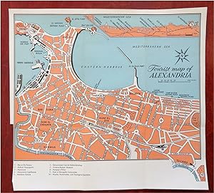 Alexandria Egypt Africa 1956 Tourist Map Sightseeing Locations Fortresses Harbor