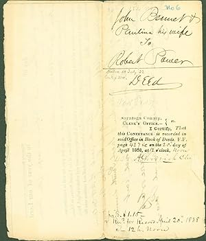 Indenture for land sale between John Bennet and his wife Pauline (Hope, Montgomery County) and Ro...