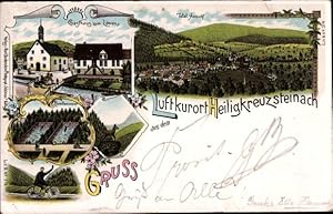 Litho Heiligkreuzsteinach am Neckar, Gasthaus zum Löwen, Forellenweier, Gesamtansicht
