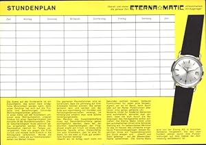 Bild des Verkufers fr Stundenplan Uhrenhersteller Eterna AG, Schweiz, Uhr Eterna Matic, Pnktlichkeit im Weltraum um 1960/ zum Verkauf von akpool GmbH