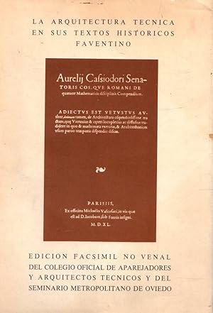 Imagen del vendedor de La arquitectura tcnica en sus textos histricos. Faventino. Edicin facsmil . a la venta por Librera Astarloa